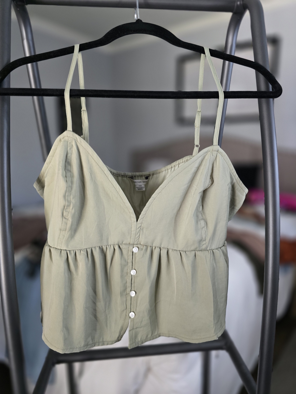 American Eagle Outfitters Sage Green Button-Front Peplum Cami
